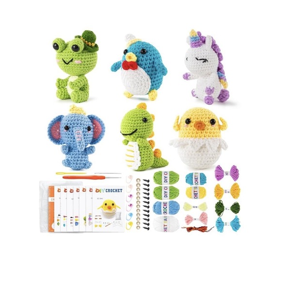 6Pcs Crochet Kit For Beginners,Crochet Animal Kits DIY Craft For Adults/Kids NEW - Picture 1 of 5